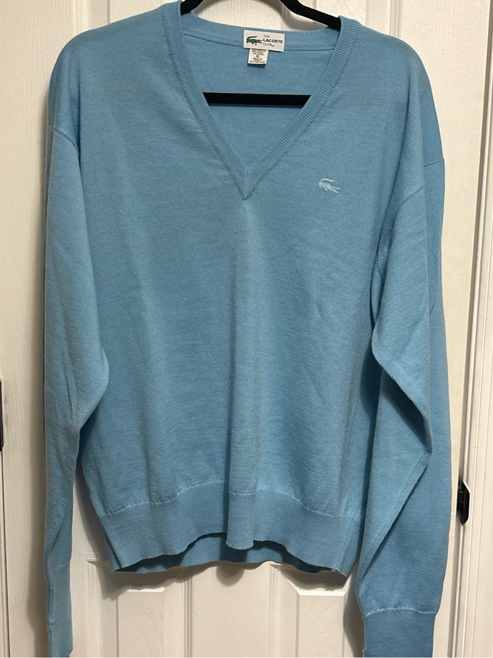 Vintage Lacoste Men’s Light Blue V-Neck Sweater
